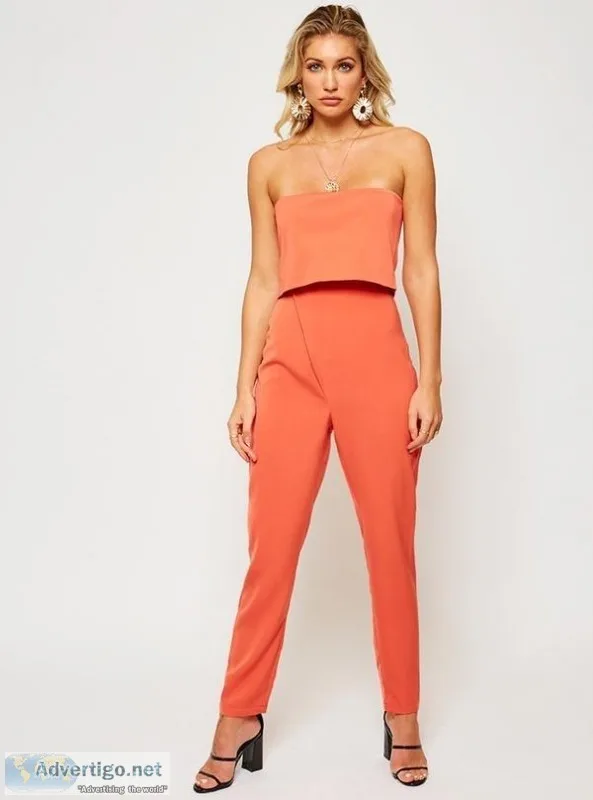 4th and Reckless  MIRACLE BANDEAU JUMPSUIT ORANGE