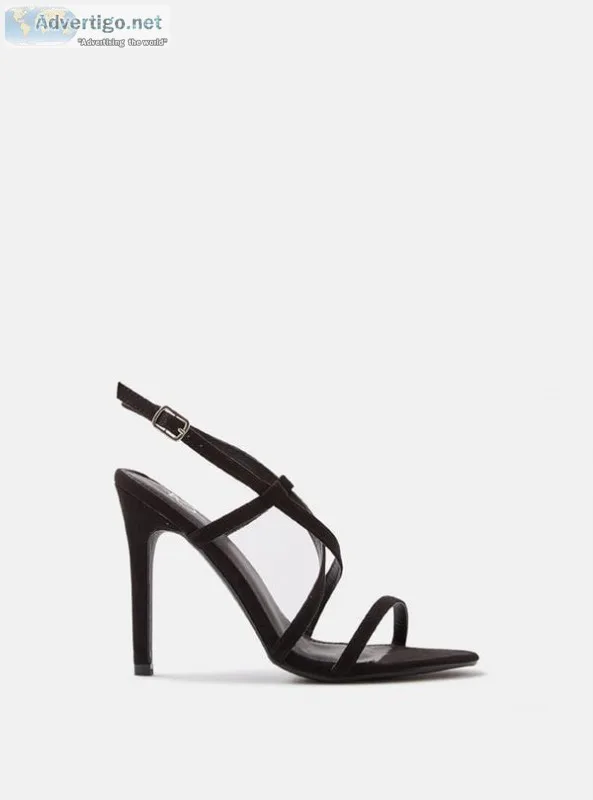 4th and Reckless  ALIS ASYMMETRIC STRAP HEELED SANDAL BLACK SUED