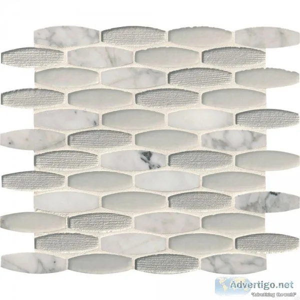 Ellia Blanco 12X12 Glass Stone Mesh Mounted Mosaic Tile - Backsp