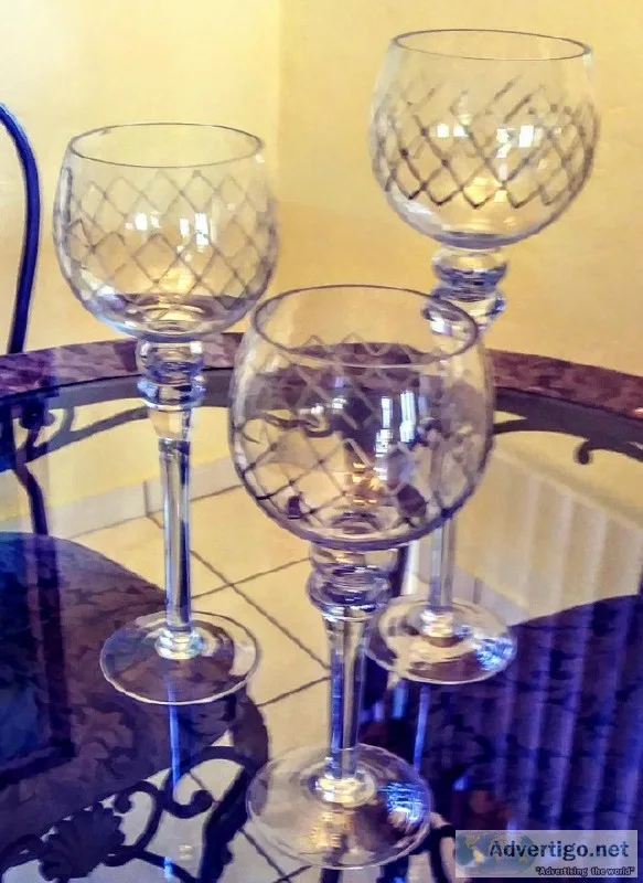 Long Stem 3 Piece Glass Candle Holders