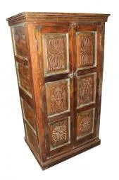 Indian Antique Armoire Solid Teak Wood Cabinet Farmhouse Design