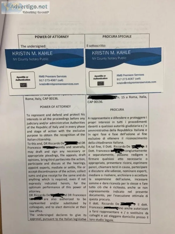 NOTAIO PUBBLICO IN MANHATTAN (Aperto da luned&igrave a domenica)