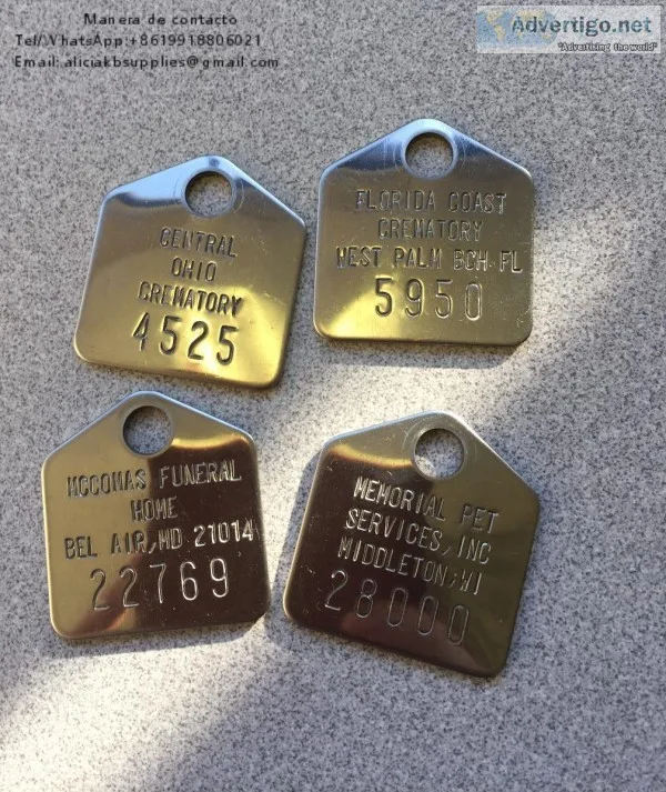 Etiqueta humanos cremados restos metal identificaci&oacute n