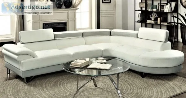 New Sectional Sofa Set 2-Pc  White Grey Adjustable Headrests &qu