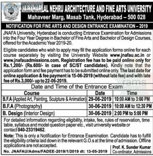 JNAFA University FINE ARTS AND DESIGN ENTRANCE EXAMINATION - 201