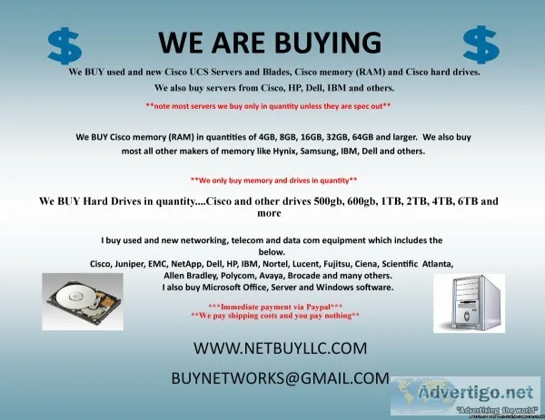  WANTED TO BUY  WE BUY USED AND NEW COMPUTER MEMORYRAM CPU&rsquo