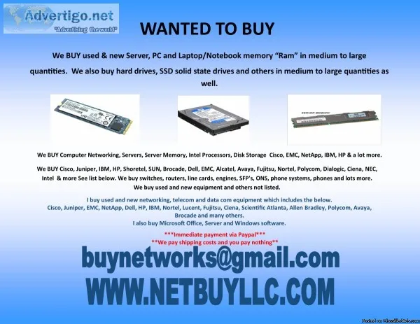  WE BUY  &gt WE BUY USED AND NEW COMPUTER MEMORYRAM CPU&rsquoSNE