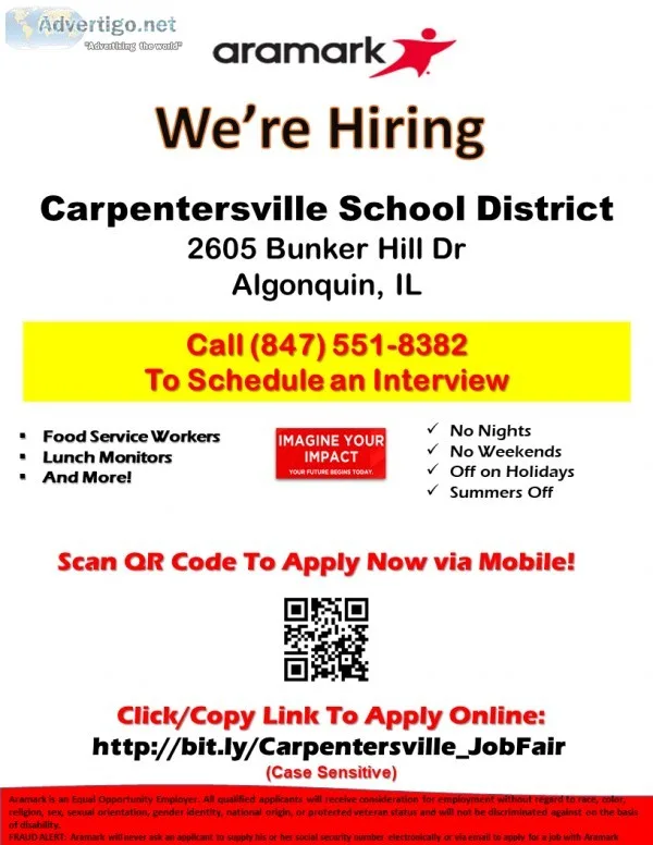 Food Service WorkerLunch Monitor - Aramark (Carpentersville Scho