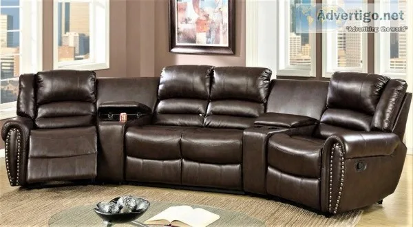 New Home Oversized Theater Sectional Brown With 2 Consoles