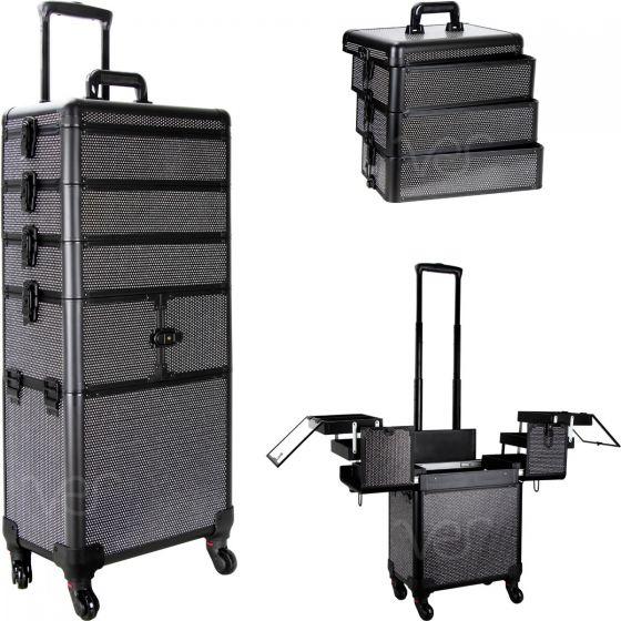 Black Krystal 3-Tiers Accordion Trays Professional Rolling Alumi