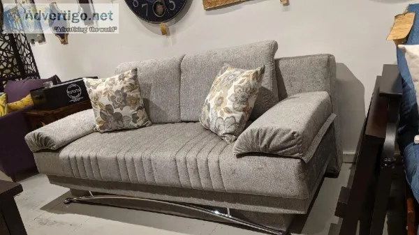 Grey Fabric Storage Pull Out sofa  Bed sleeper  Spring mattress 
