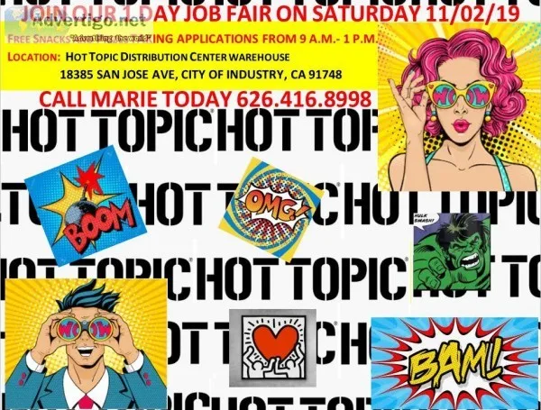 JOB FAIR AT HOT TOPIC -APPLY IN PERSON