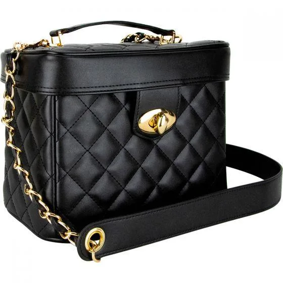 VB002 - BLACK QUILTED GOLD TRUNK BAG WITH BRUSH HOLDER AND REMOV