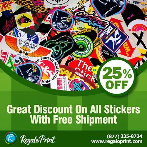 25% Discount On All Stickers With Free Shipment  RegaloPrint