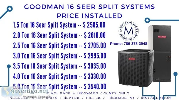 Goodman Air Conditioners 16 SEER Split Systems  Price with Insta