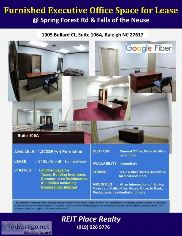 Furnished Executive Office available in North Raleigh ( Spring f