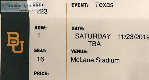 2019 Texas at Baylor Football Tickets