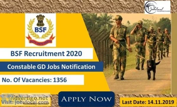 BSF Recruitment 2020 (1356) Constable GD Jobs Notification Apply