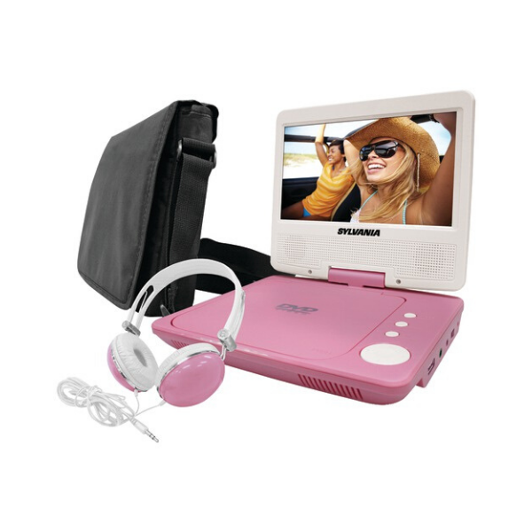 SYLVANIA 7" SWIVELSCREEN PORTABLE DVD PLAYER BUNDLE PINK