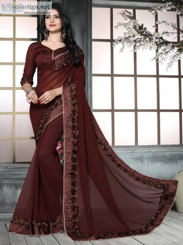 Buy The Latest Brown Sarees Collection From Mirraw