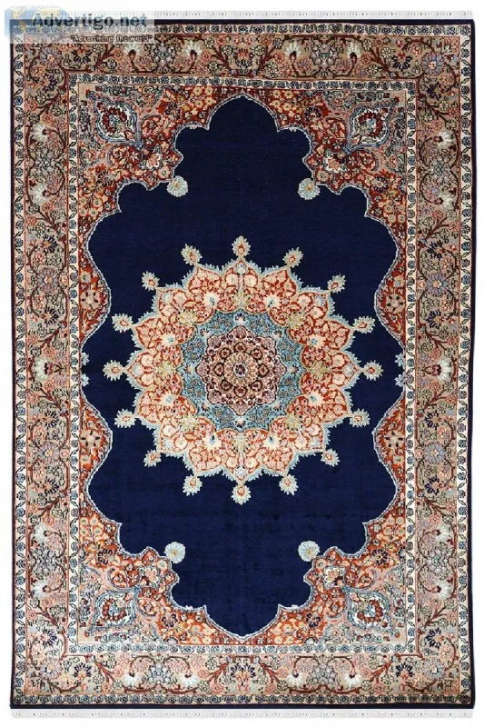 Bluish Central Medallion Handknotted Silk Carpet - Labor Day Spe