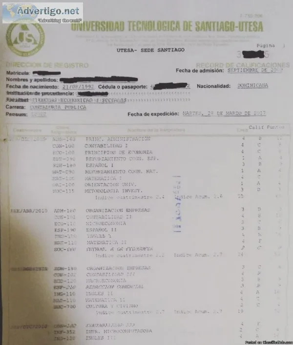 TRADUCCIONES CERTIFICADAS DE NOTAS ESCOLARES DOMINICANAS (24HORA