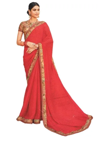 Laxmipati Red Georgette Printed Saree