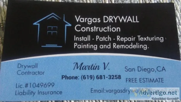 DRYWALL INSTALL and REPAIR WATER DAMAGE FREE ESTIMATE