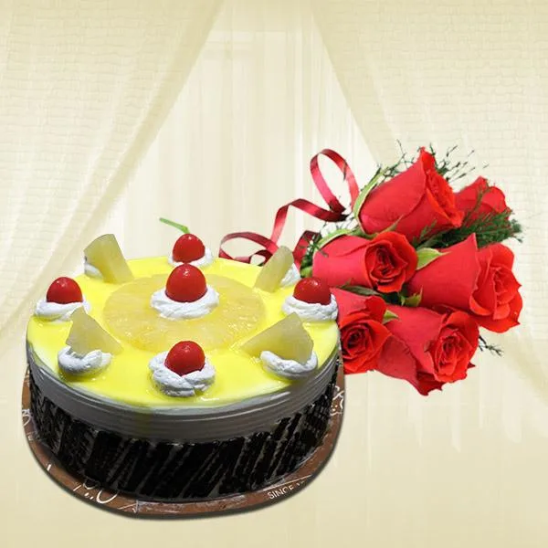 Classic Pineapple Cake with Red Roses