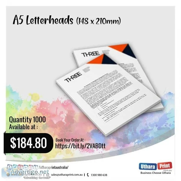 Uthara Print Australia - A5 Letterheads (148 x 210mm)