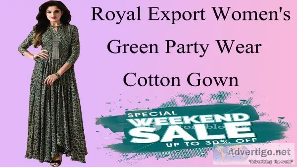 fashionothon Royal Export Women s Green Party Wear Cotton Gown