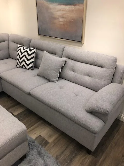 3pcs sectional sofa in linen like material ottoman includedfloor