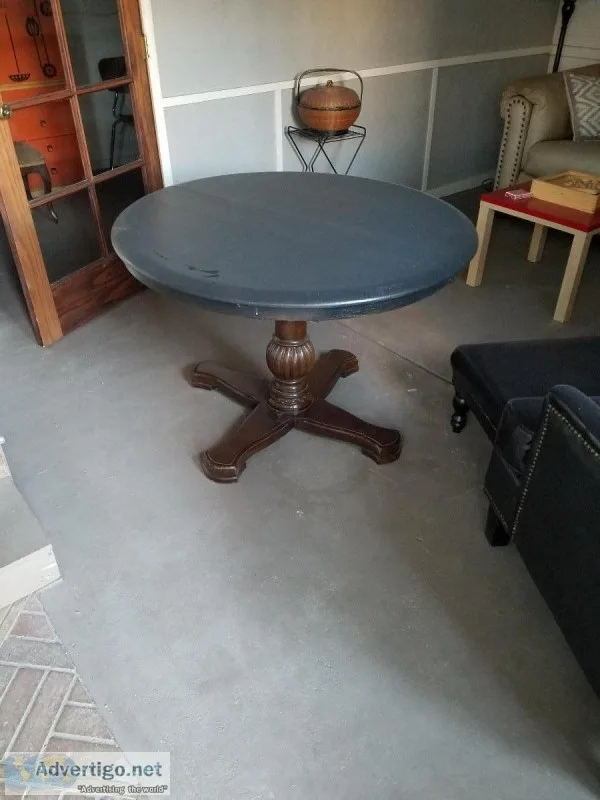 Round wood table and 2 Parsons chairs