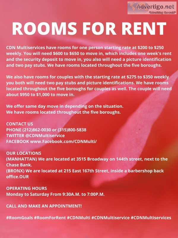 ROOMS FOR RENT IN NYC
