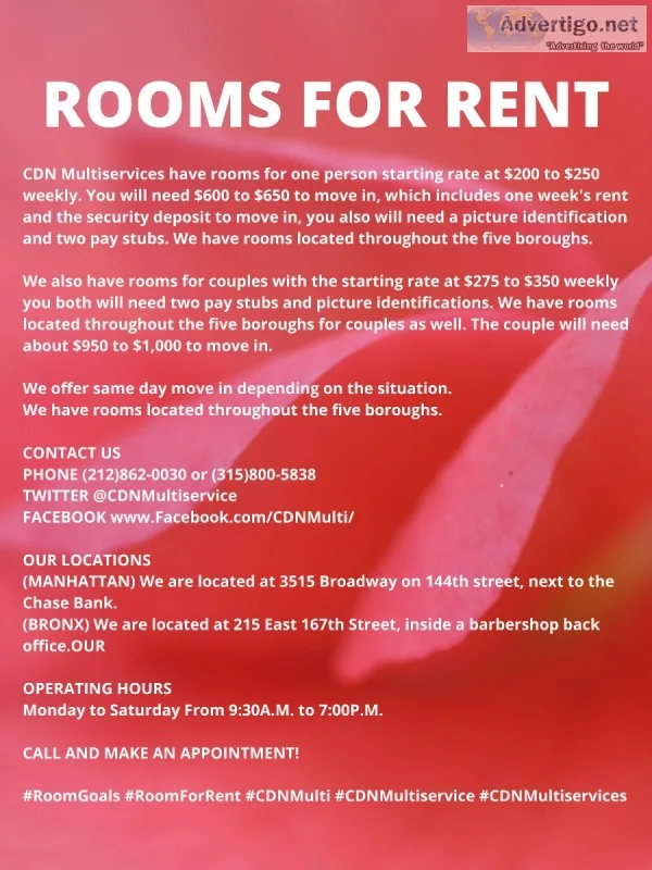 ROOMS FOR RENT IN NYC