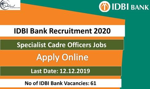 IDBI Bank Recruitment 2020 Specialist Cadre Officers (61) Jobs A