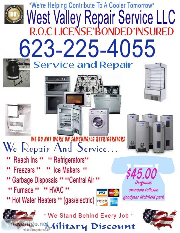 Refrigerator ice maker freezer appliance repair service 6 days a