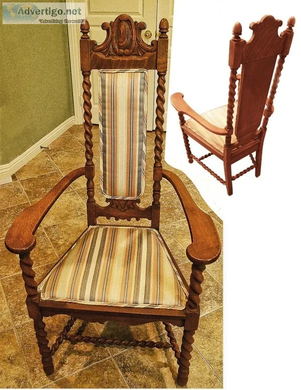 antique hand carved high-back oak side chair