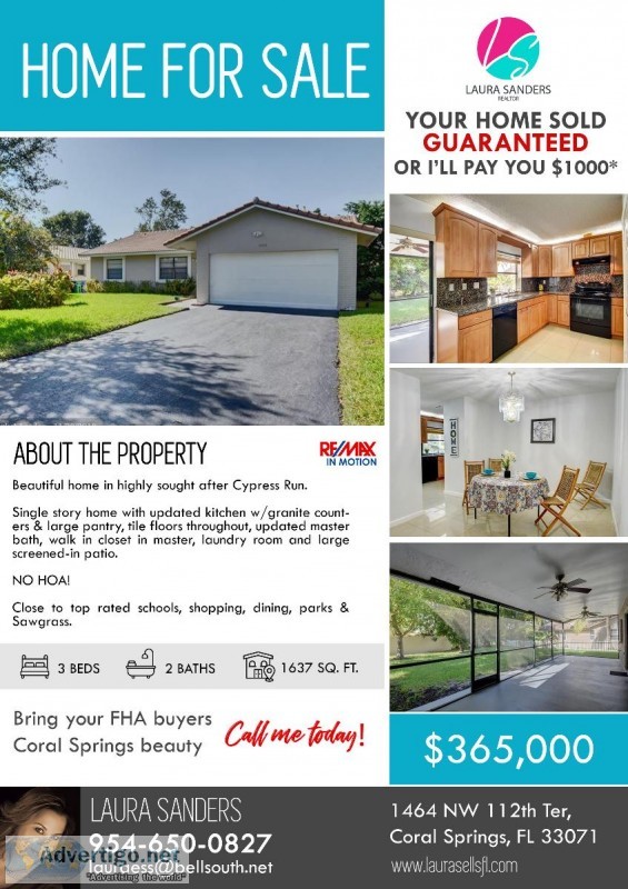 Beautiful Coral Springs Home for 365K