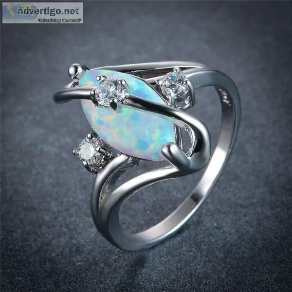Marquise Cut White Fire Opal S Shape White Gold Ring for woman