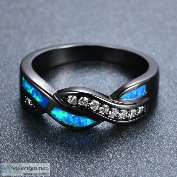 High quality Blue Fire Opal Cross Black Gold Ring for woman