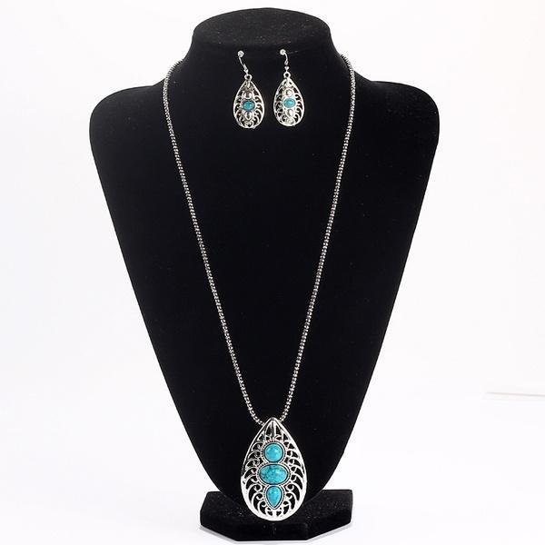 925 Sterling Silver Natural Turquoise Jade Set