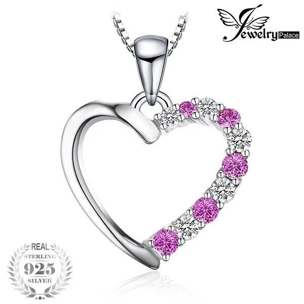 925 Sterling Silver Love Heart 0.6ct Created Pink Sapphire Heart