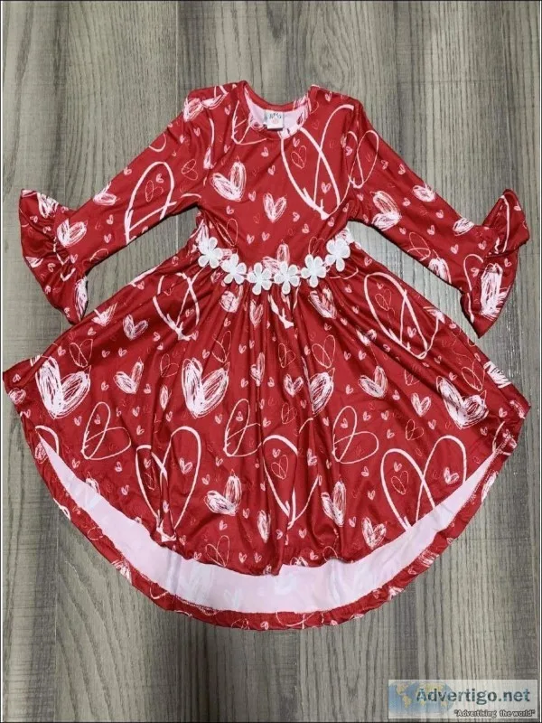 Buy Girls Hi-Lo Ruffled Heart Print Dress  44% Off