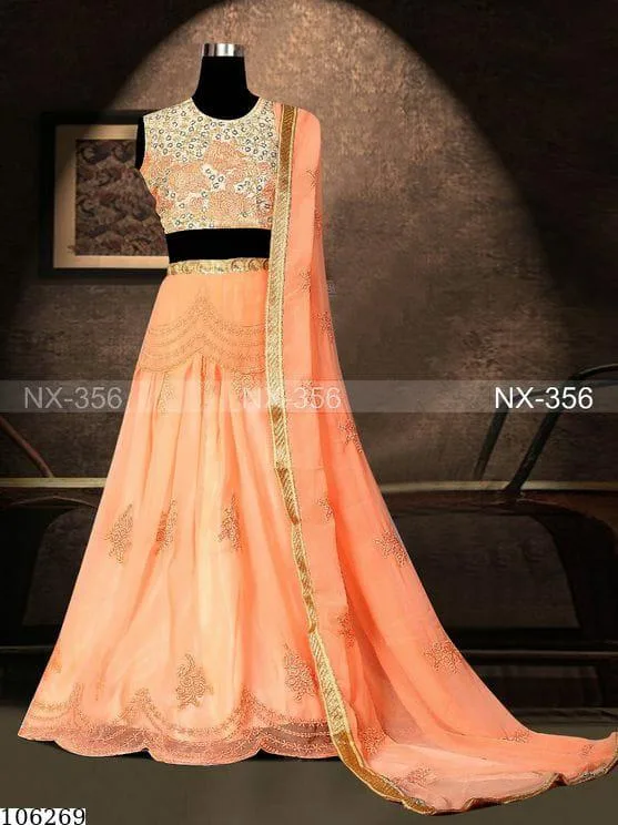 Semi Stitched Bemberg Georgette Fancy Thread Stone Sequence Work