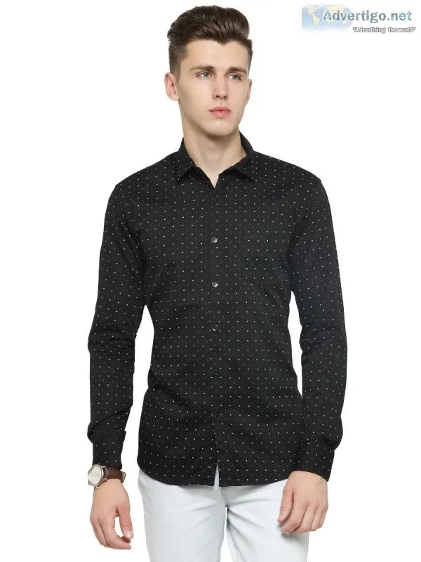 L.A. SEVEN Black Printed Full Sleeves Cotton Casual Shirt