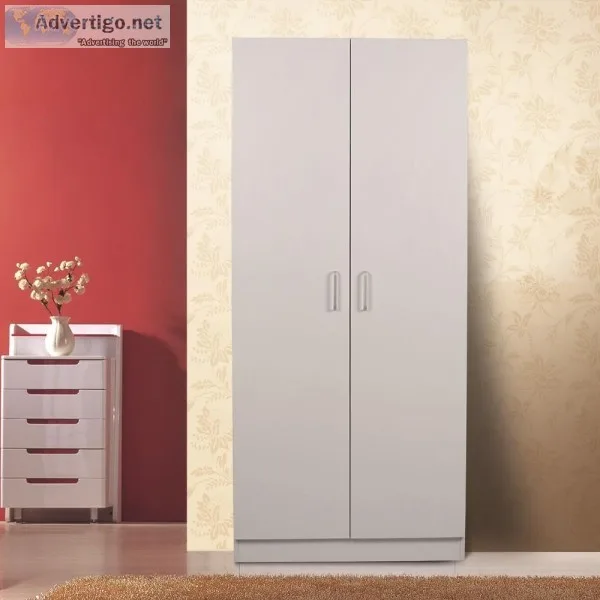 REDFERN 2 DOORS HANGING WARDROBE V2 (BLACK  WHITE) EXTRA SHELVES