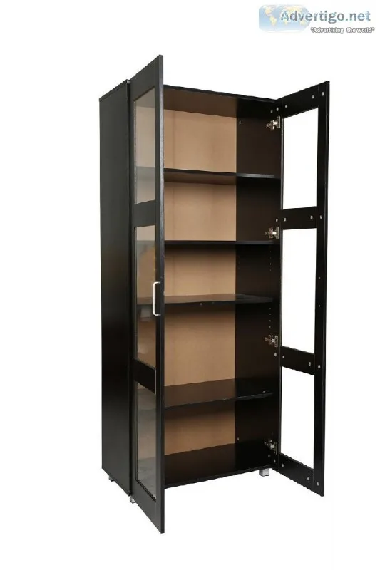 PRICEWORTH ASPEN TALL 2 GLASS DOORS 5 SHELVES CUPBOARDPANTRY - (