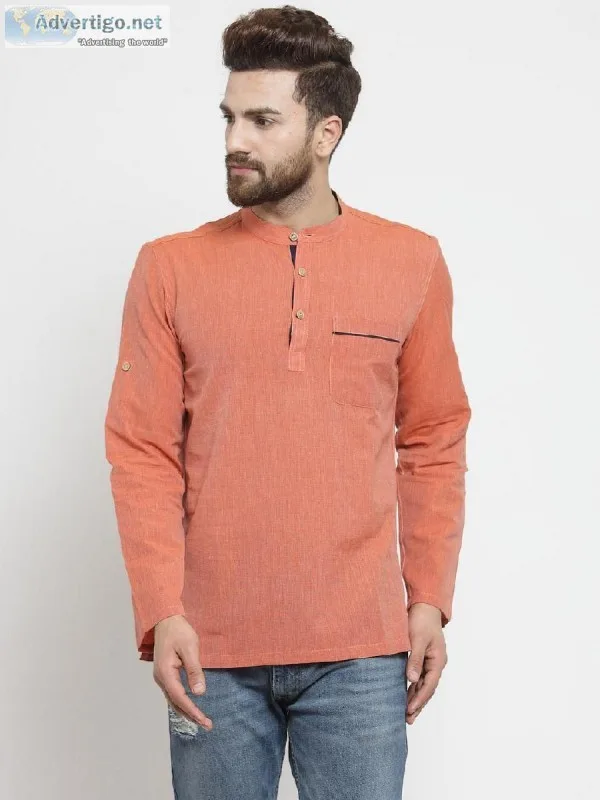 DHROHAR Men s Solid Cotton Straight Short Kurta
