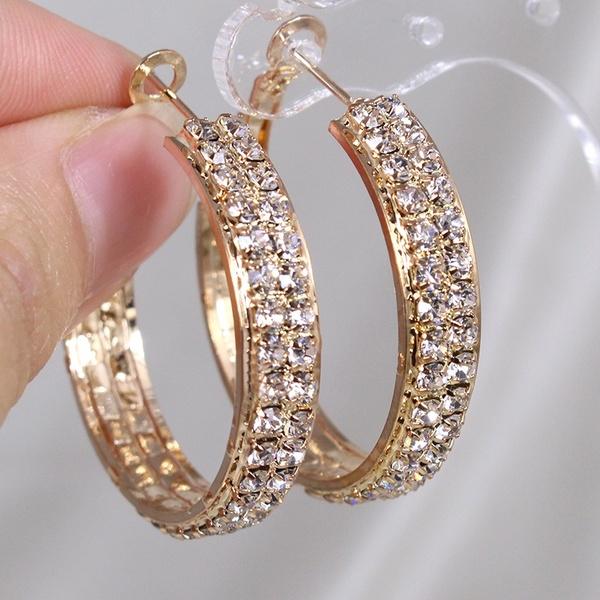 30mm Unique Bling Cubic Zirconia Gold Silver Gold Hoop Earrings